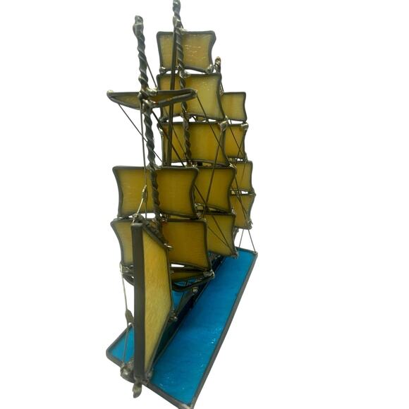 Stained Glass Staysail Sailing Ship The base has the ship sailing‎ blue ocean - Picture 12 of 13
